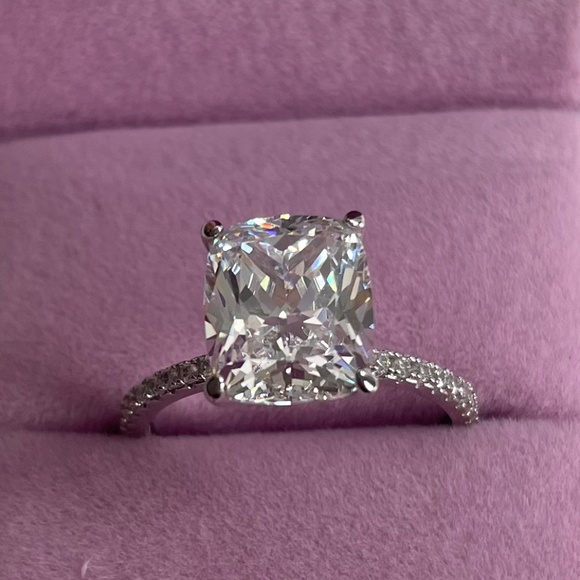 14K Gold Moissanite Engagement Rings, 4CT Elongated Cushion Cut Moissanite Rings - Picture 1 of 8